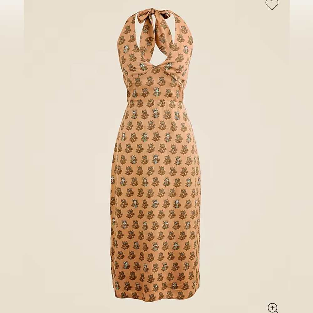 J. Crew Tan jeweled halter Floral Dress